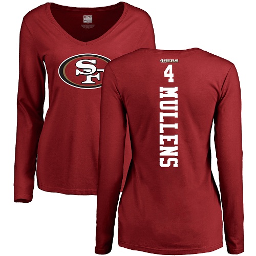San Francisco 49ers Red Women Nick Mullens Backer #4 Long Sleeve NFL T Shirt->nfl t-shirts->Sports Accessory